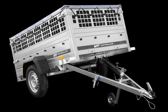 Przyczepka jednoosiowa 200×106 Unitrailer Garden 200 KIPP z burtami siatkowymi i plandeką szarą-Nowy