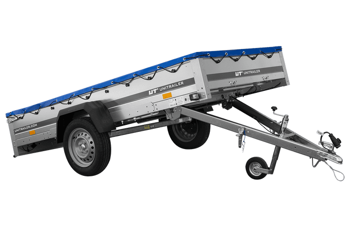 Przyczepka lekka 264×125 Unitrailer Garden 264 KIPP ze stelażem H-0 i pokrowcem niebieskim-Nowy