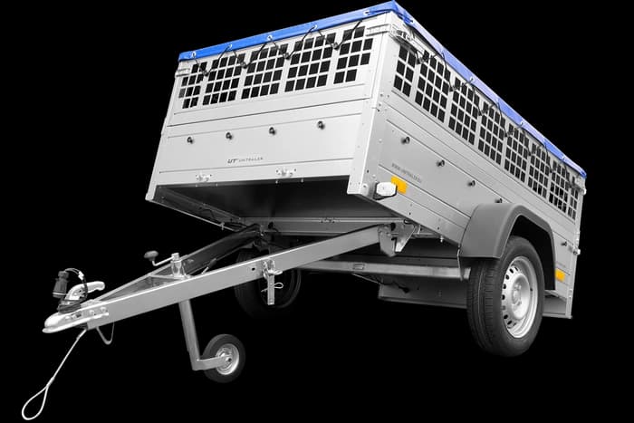 Przyczepka jednoosiowa 200×125 Unitrailer Garden 201 KIPP z burtami siatkowymi i pokrowcem niebieskim-Nowy