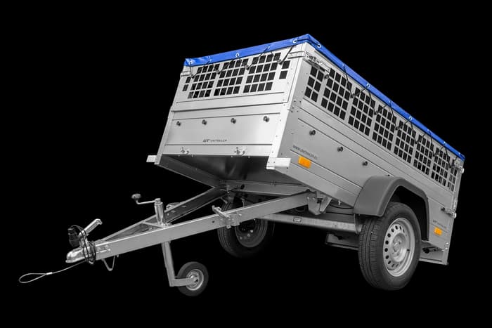 Przyczepka jednoosiowa 200×106 Unitrailer Garden 200 KIPP z burtami siatkowymi i plandeką niebieską-Nowy