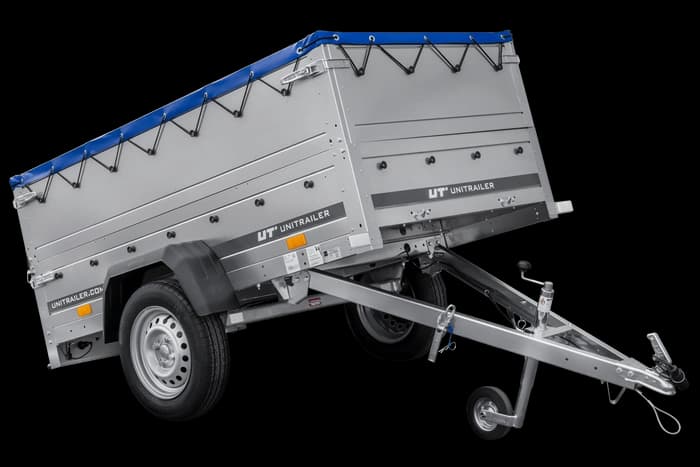 Przyczepka samochodowa 200×106 Unitrailer Garden 200 KIPP z burtami BIS, stelażem H-0 i pokrowcem niebieskim-Nowy