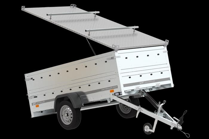 Przyczepka jednoosiowa 264×125 Unitrailer Garden 264 KIPP z burtami BIS i pokrywą aluminiową-Nowy