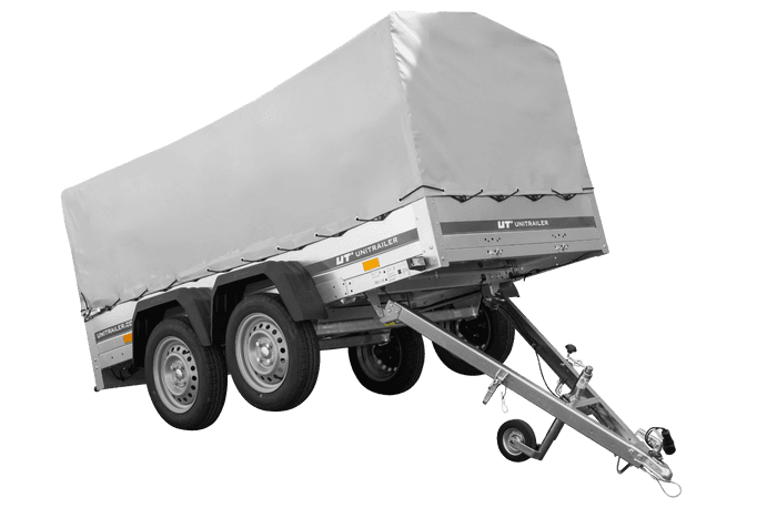 Przyczepka dwuosiowa 264×125 Unitrailer Garden 264/2 KIPP ze stelażem H-800 i pokrowcem szarym-Nowy