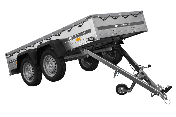 Przyczepka dwuosiowa 264×125 Unitrailer Garden 264/2 KIPP ze stelażem H-0 i pokrowcem szarym-Nowy