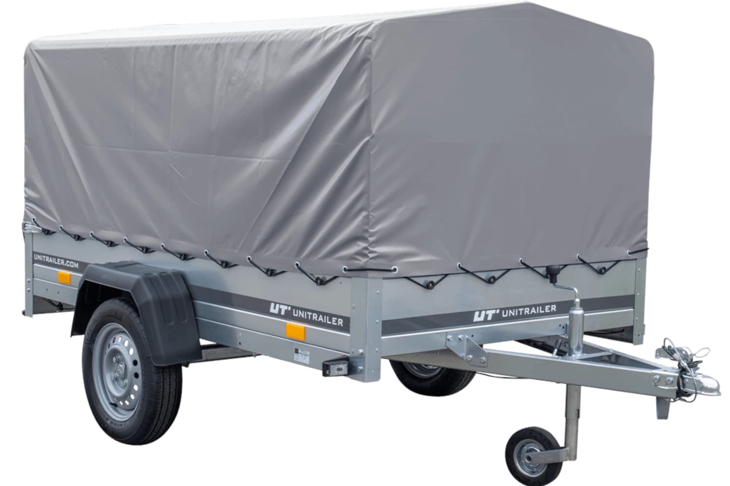 Przyczepka jednoosiowa 230×125 Unitrailer Garden 230 FD ze stelażem H-800 i pokrowcem szarym-Nowy