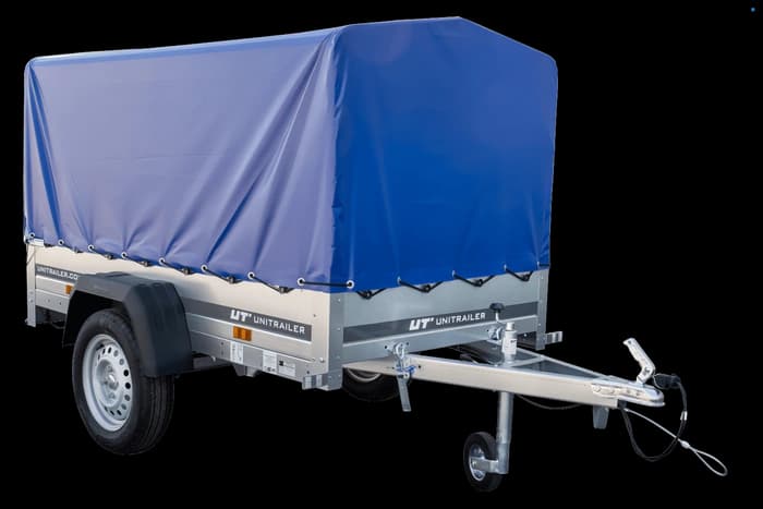 Przyczepka jednoosiowa 200×106 Unitrailer Garden 200 KIPP ze stelażem H-800 i plandeką niebieską-Nowy