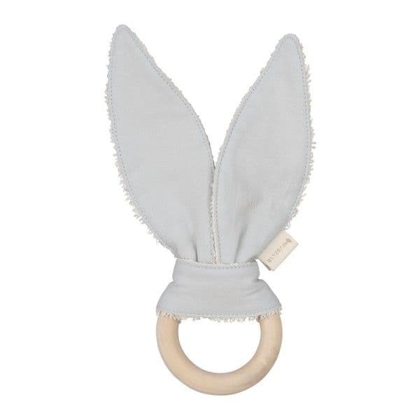 Hochet de dentition Bois & Tissu Fabelab® Lapin Gris 15cm Coton Bio