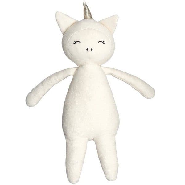Peluche Fabelab® Licorne Blanche Corne dorée 28cm Coton Bio GOTS - J