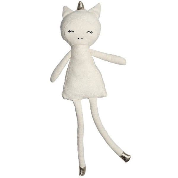 Poupée Hochet Fabelab® Licorne Merveilleuse 28 cm Blanche Coton Bio G