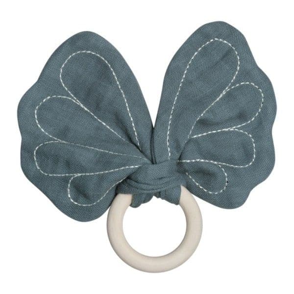 Hochet de dentition Bois & Tissu Fabelab® Papillon Bleu Épicéa 20cm C