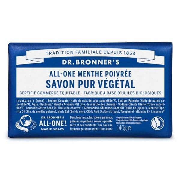Savon Solide Parfum Menthe Poivrée 140g Dr. Bronner’s® - Cosmétiques
