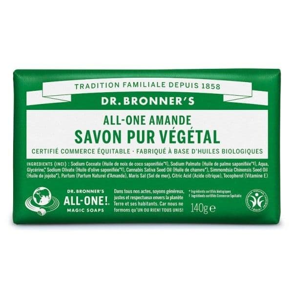 Savon Solide Parfum Amande 140g Dr. Bronner’s® - Cosmétiques Hygiène