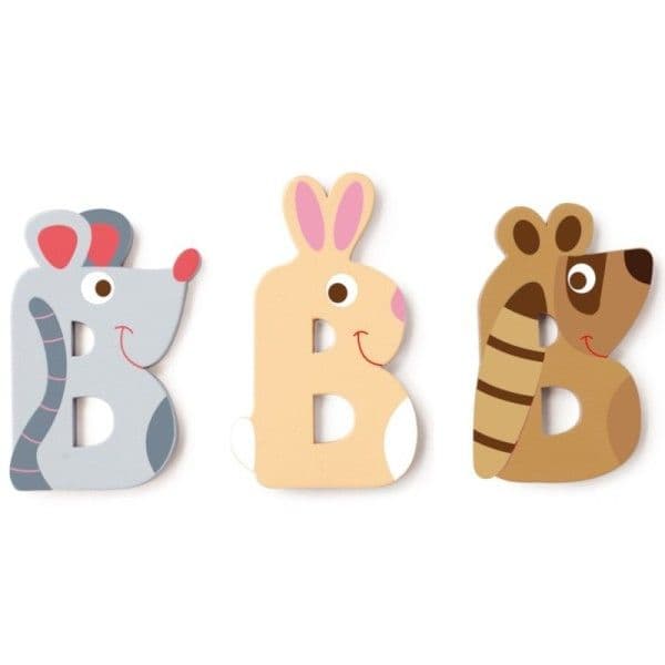 Lettre décorative 'B' en bois Animaux Amusants 6cm Scratch® - Lettre