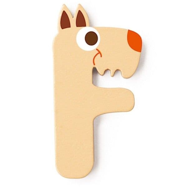 Lettre décorative 'F' en bois Animaux Amusants 6cm Scratch® - Lettre