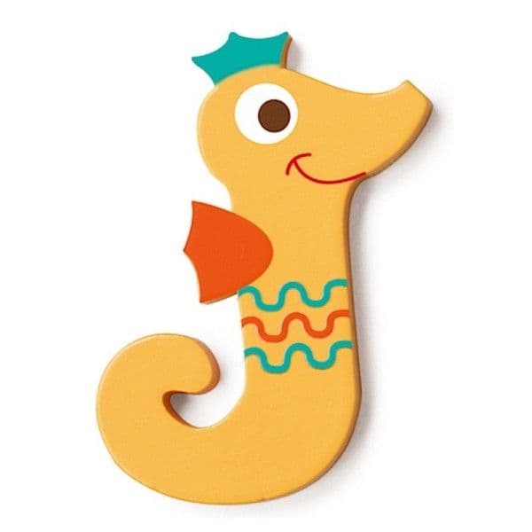 Lettre décorative 'J' en bois Animaux Amusants 6cm Scratch® - Lettre