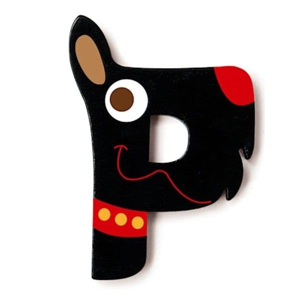 Lettre décorative 'P' en bois Animaux Amusants 6cm Scratch® - Lettre