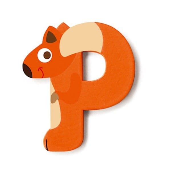 Lettre décorative 'P' en bois Animaux Amusants 6cm Scratch® - Lettre