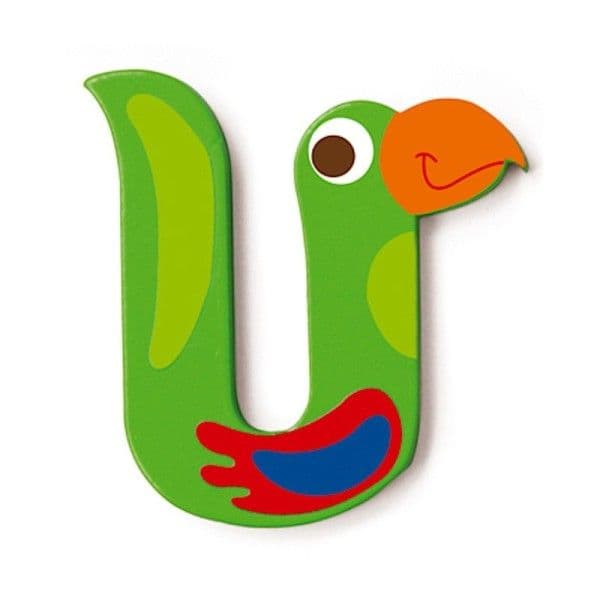 Lettre décorative 'U' en bois Animaux Amusants 6cm Scratch® - Lettre