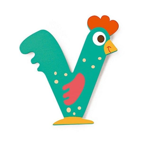 Lettre décorative 'V' en bois Animaux Amusants 6cm Scratch® - Lettre
