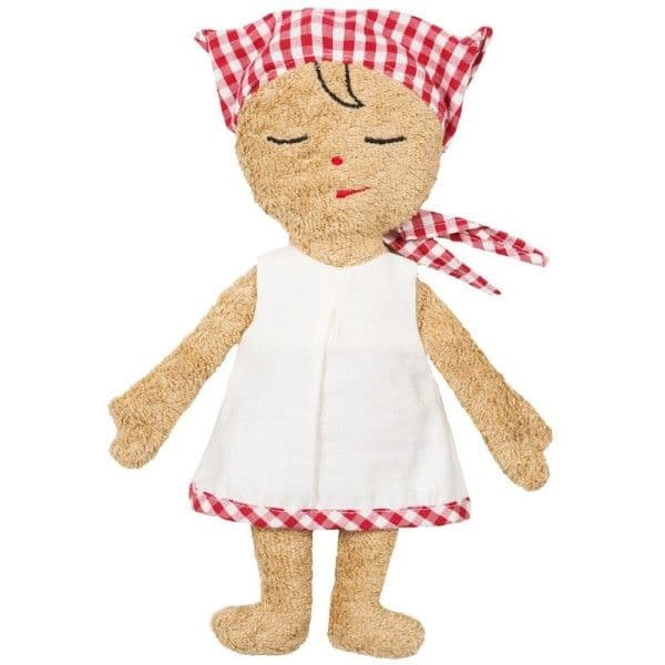 Poupée de Tissu Éponge Robe Blanche et Fichu Vichy 28 cm Efie® Coton