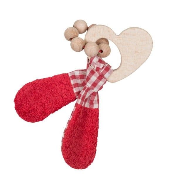 Hochet Anneau de dentition Bois & Coton Bio Cœur Efie® 16 cm - H