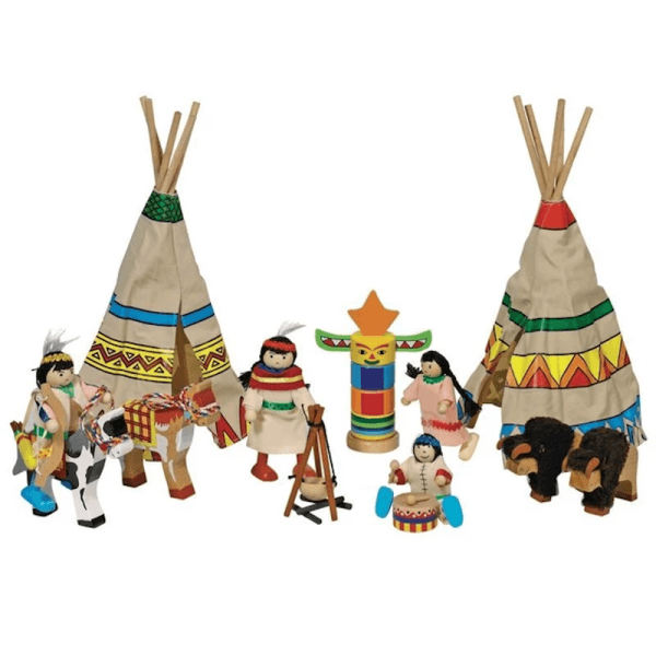 Jouet en bois Set Tipis (maisons) de Poupées Camp Indiens 14 pièces G