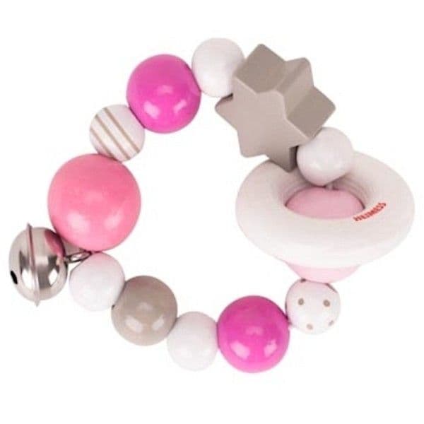 Hochet Flexible Perle de bois Grelot & Etoile Heimess® Rose Gris