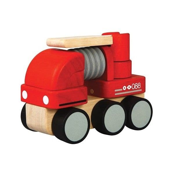 Camion de Pompiers Rouge PlanToys 18cm - Jouet en Bois