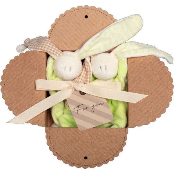 Coffret 2 Doudous Hochet Coton Bio Keptin-jr Little Toddel Lime