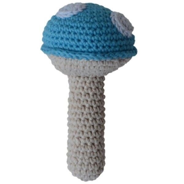 Hochet en crochet Coton Bio Champignon Bleu aPunt Barcelona® -