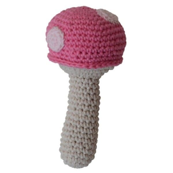 Hochet en Crochet Coton Bio Champignon Rose aPunt Barcelona® -