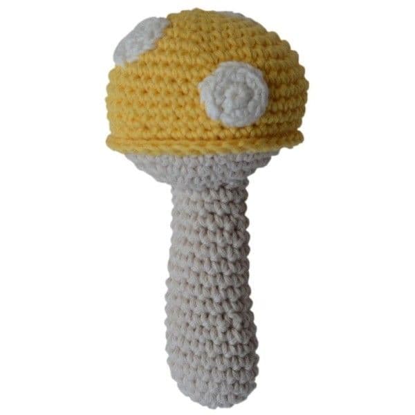 Hochet Bio en crochet Coton Bio Champignon Jaune aPunt Barcelona® -