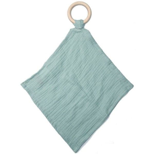 Doudou Lange Bleu Coton Bio & Anneau de dentition bois aPunt