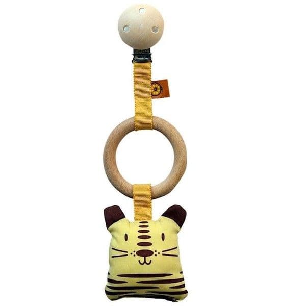 Hochet Clip Coton et anneau de dentition pour poussette Tigre aPunt