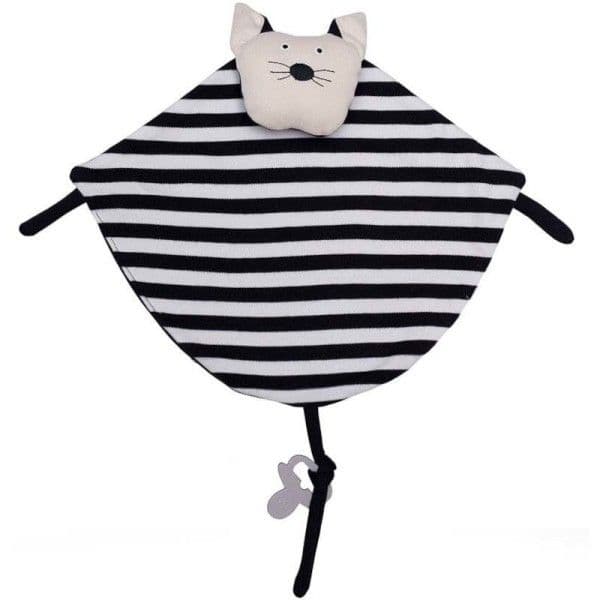 Doudou bio Plat Chat Noir et blanc Wooly Organic® Coton Bio 35 cm -