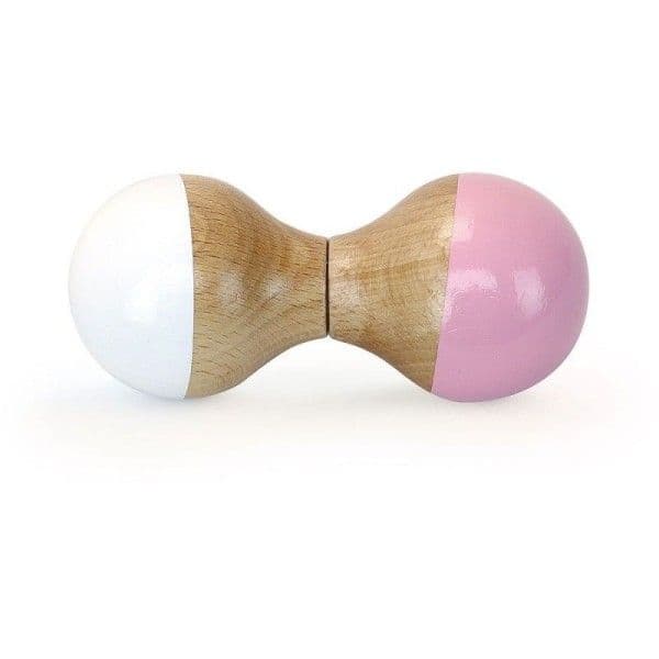 Hochet bébé en bois du Jura Blanc & Rose pale Vilac® France