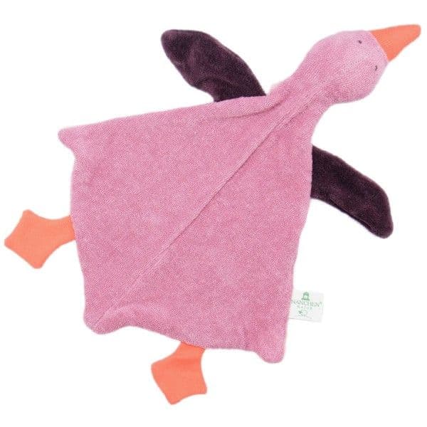 Doudou marionnette à doigt Oie Rosalie 30 cm Roses Nanchen Natur® C