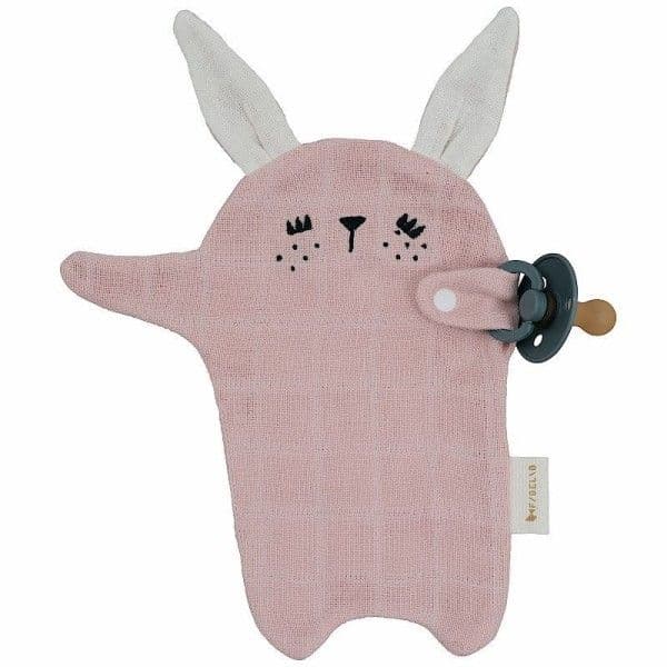 Doudou attache-sucette Lapin Rose Fabelab® Coton Bio GOTS- Doudou