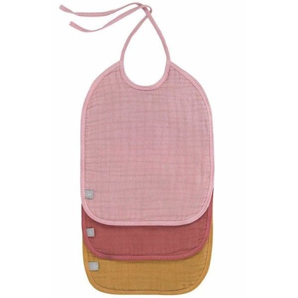 Set de 3 bavoirs medium 6 ~ 24 mois Mousseline Rose Lässig® - Repas b