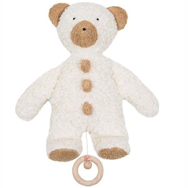 Doudou Boite à Musique Ours Blanc Beige Coton Bio 30 cm Efie® - P