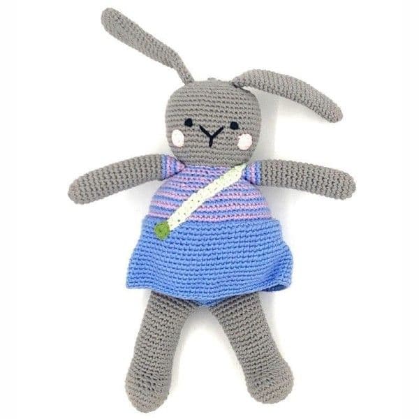 Doudou Lapine Bleu 28cm Pebble® Maille Crochet Coton Bio - Doudou