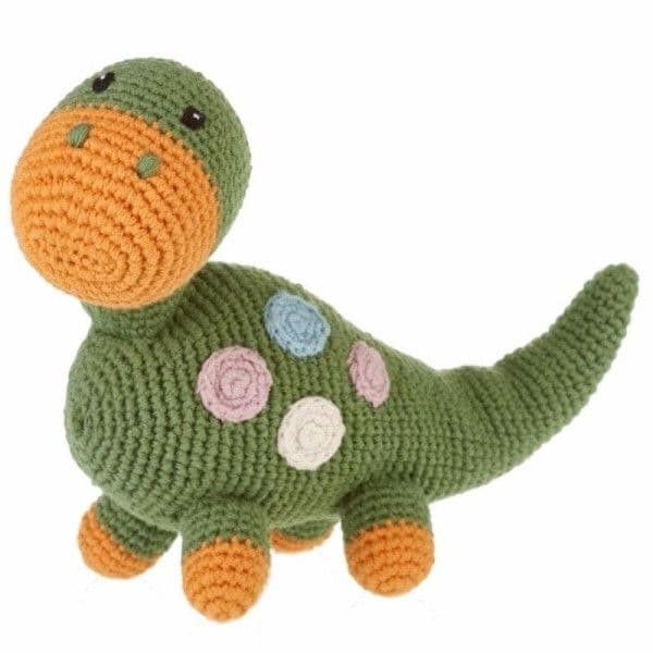 Doudou Hochet Dinosaure Dippi Kaki 25cm Pebble® Maille Crochet Coton