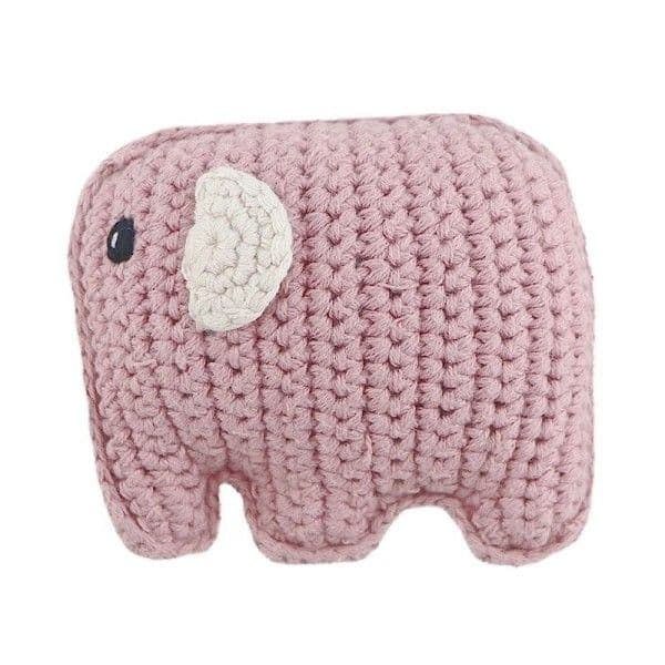Hochet Eléphant Rose 9.5cm Pebble® Maille Crochet Coton Bio - Doudou
