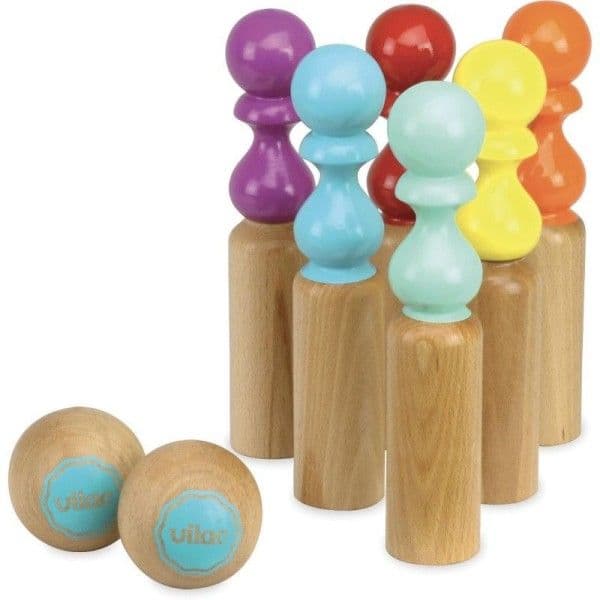 Jeu de Quilles en bois Naturel 6 Quilles Colorées Retro Vilac® France