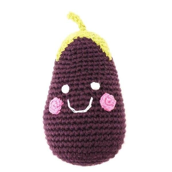 Hochet Aubergine 10cm Pebble® Maille Crochet Coton Bio - jouet Bébé