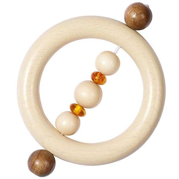 Hochet Anneau Bois & Ambre Jaune Heimess - Jouets dentition bébé