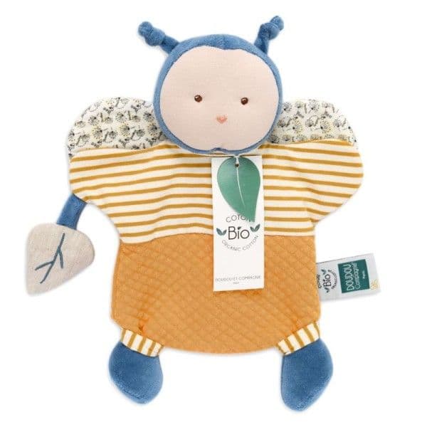 Doudou Plat Marionnette Pollen l'abeille 25cm coton bio Doudou et