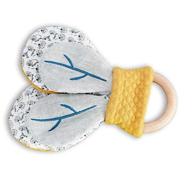 Hochet en bois et papier bruissant Pollen 16cm coton bio Doudou et