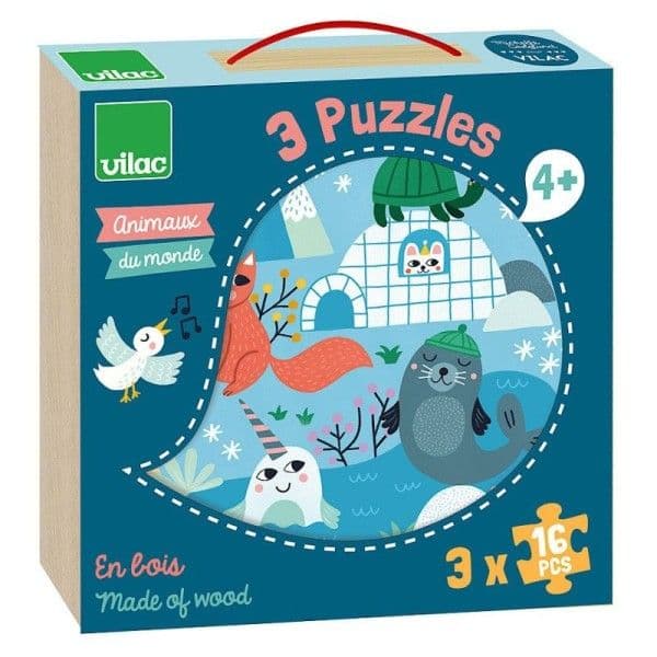 Jouet en Bois Coffret 3 puzzles Animaux du monde Vilac® - Puzzle en