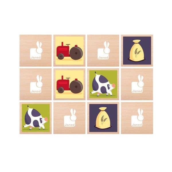 Jeu de Memo animaux de la ferme 'Happy Farm' Janod - Jouet en Bois